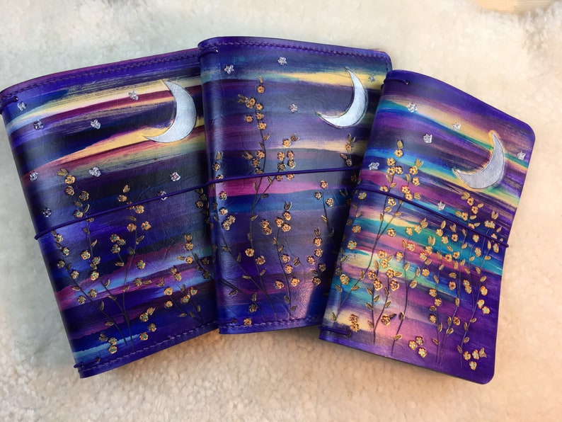 All Sizes Starlight Daisy Travelers Notebook Elrohir Leather Fauxdori Midori A4 A5 B6 A6 Cahier B6 Pocket Regular Passport A7