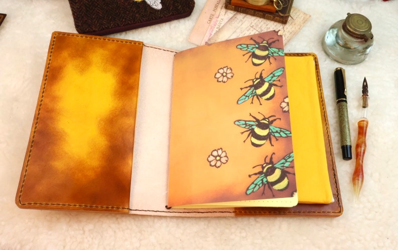 All Sizes Burning Bees Travelers Notebook Elrohir Leather Midori Standard A4 A5 B6 A6 Cahier B6 Pocket Regular Passport sun moon stars image 6