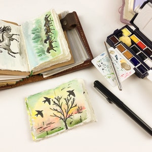 Handmade Watercolour Rag Paper Inserts A5 A6 Passport Field Notes/ Pocket A8 Elrohir Travelers Notebook Insert Multi-Media Elrohir Leather