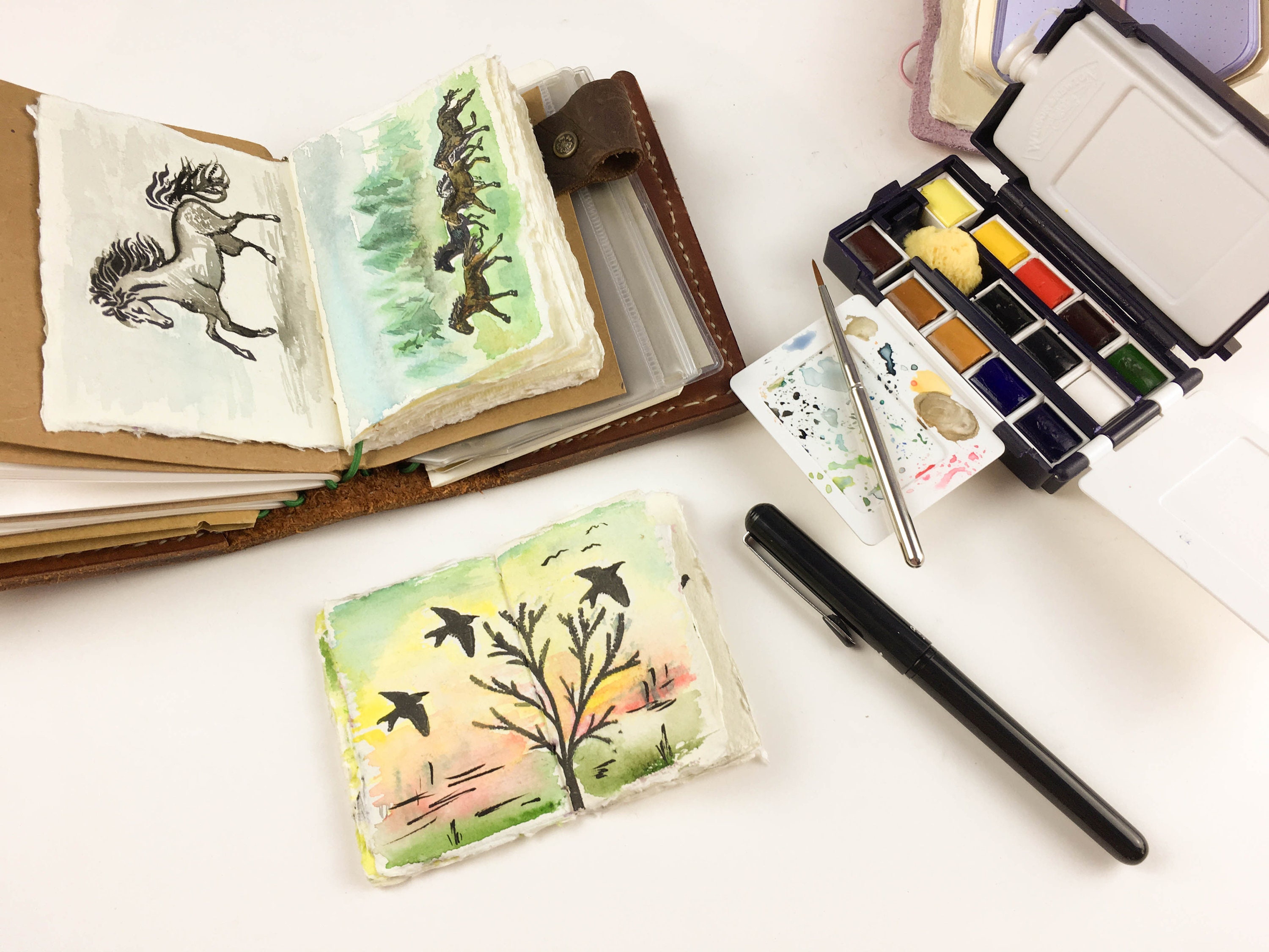 Artist Watercolor Sketchbook Journal with Handmade Cotton Rag Paper –