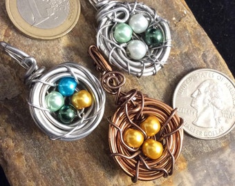Bird Nest Necklace, Custom Gift for Grandma, Bird Nest Pendant, Silver Nest Pendant, Customized Mothers Day Gift, Baby Shower, Nest Jewelry