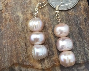 Pink Pearl Earrings. Freshwater Pearl Earrings, Pink Freshwater, Pearl Brida,l Statement Earrings, Beachy Bride,  Boho Bride, Ready to Ship