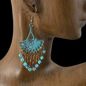 Bronze Patina Chandelier Earrings, Dark Bronze Crystal Chandelier Earrings, Ornate Earrings, Swarovski Crystal Earrings, Boho Earrings image 1