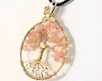 Rose Quartz Tree of Life, Spring Tree of Life Pendant, Available in Bronze, silver, gold, rose gold, Bridal Pendant, Ready to ship