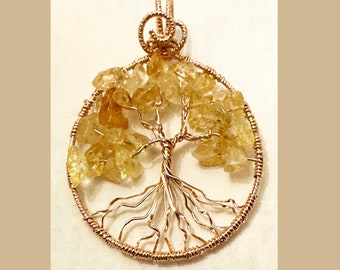 Tree of Life Pendant, Citrine Tree of Life necklace pendant, Citrine Gemstone, November birthstone,  wire wrapped Tree of Life