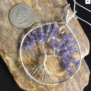 silver tree of life with tanzanite leaves