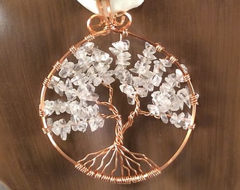 April Tree of Life Pendant, Crystal Tree of Life Pendant, Copper and Quartz Tree of Life, April Birthstone, Ready to Ship, Gift for Her