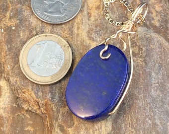 Lapis Lazuli Gold-filled Pendant, Lapis Wire-wrap Pendant, Blue Gemstone, High Quality Lapis Pendant, Unisex Pendant, Ready to ship