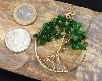 Green Gemstone Tree of Life Pendant, Chrome Diopside Tree of Life, Wire Tree of Life, Bronze Tree of Life, May Birthstone, Gemstone Necklace