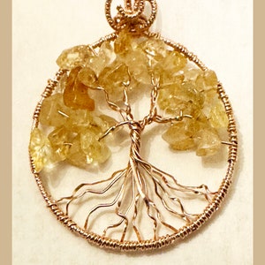 Tree of Life Pendant, Citrine Tree of Life necklace pendant, Citrine Gemstone, November birthstone, wire wrapped Tree of Life Rose gold