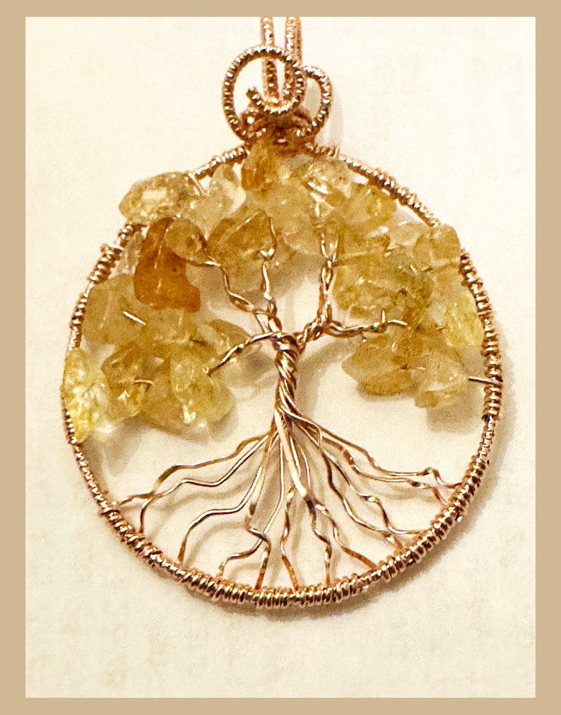 Tree of Life Pendant, Citrine Tree of Life necklace pendant, Citrine Gemstone, November birthstone, wire wrapped Tree of Life Rose gold