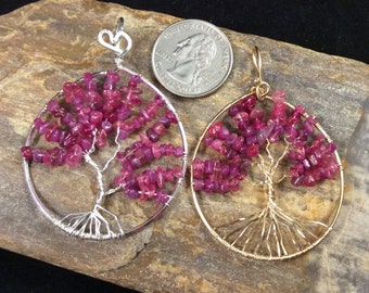 Premium Ruby Tree of Life Pendant, July Tree of Life, July Birthstone Pendant, Gold Tree-of-Life Pendant, Ruby Pendant, Ready to Ship,