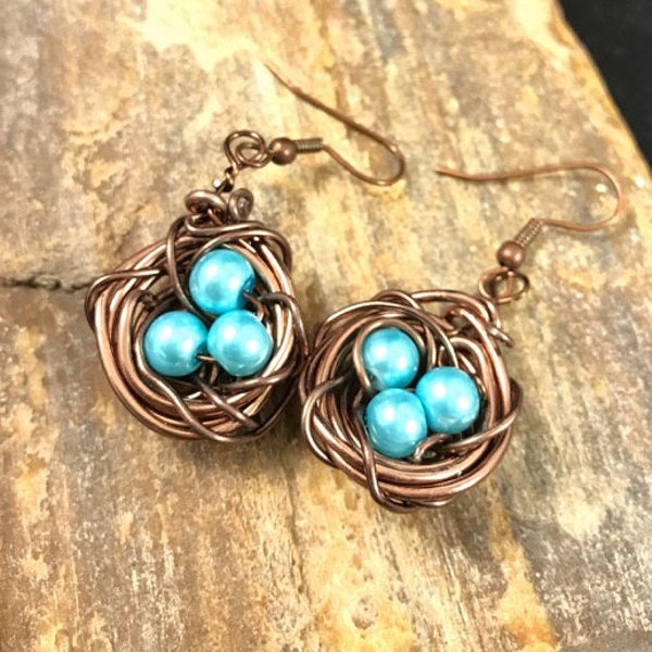 Bird Nest Earrings, Robins Egg Nest Earrings, Aqua Egg Nest Earrings, Silver Nest Earrings, Mothers Day Gift, Baby Shower, Nest Jewelry