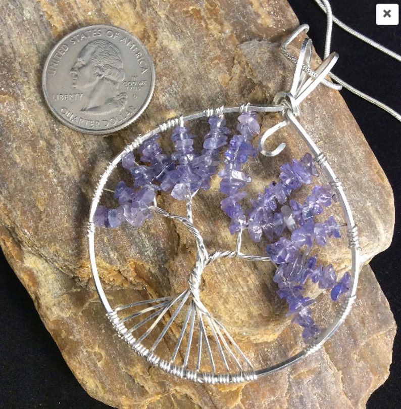 silver tree of life with tanzanite leaves