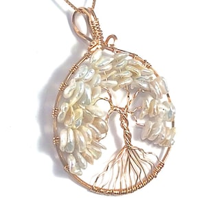 June Tree of Life Pendant, Keishi Pearl Tree of Life Pendant, Custom Tree of Life Pendant, June Birthstone, Pearl Necklace, Ready to Ship, Rose Gold-fill