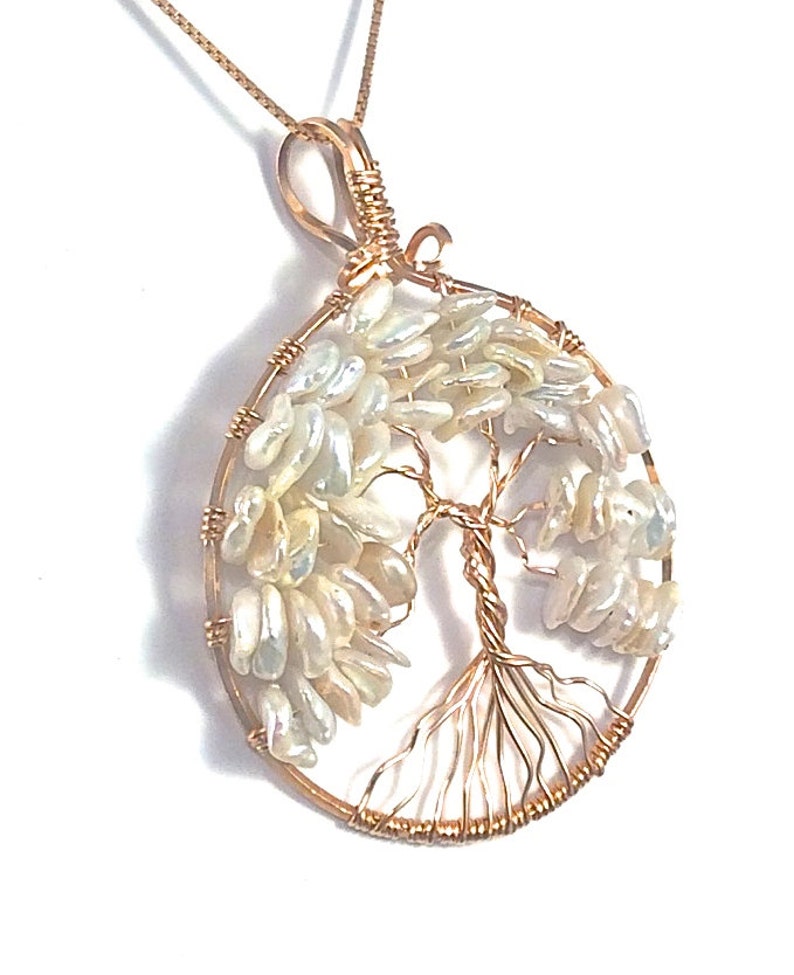 June Tree of Life Pendant, Keishi Pearl Tree of Life Pendant, Custom Tree of Life Pendant, June Birthstone, Pearl Necklace, Ready to Ship, Rose Gold-fill