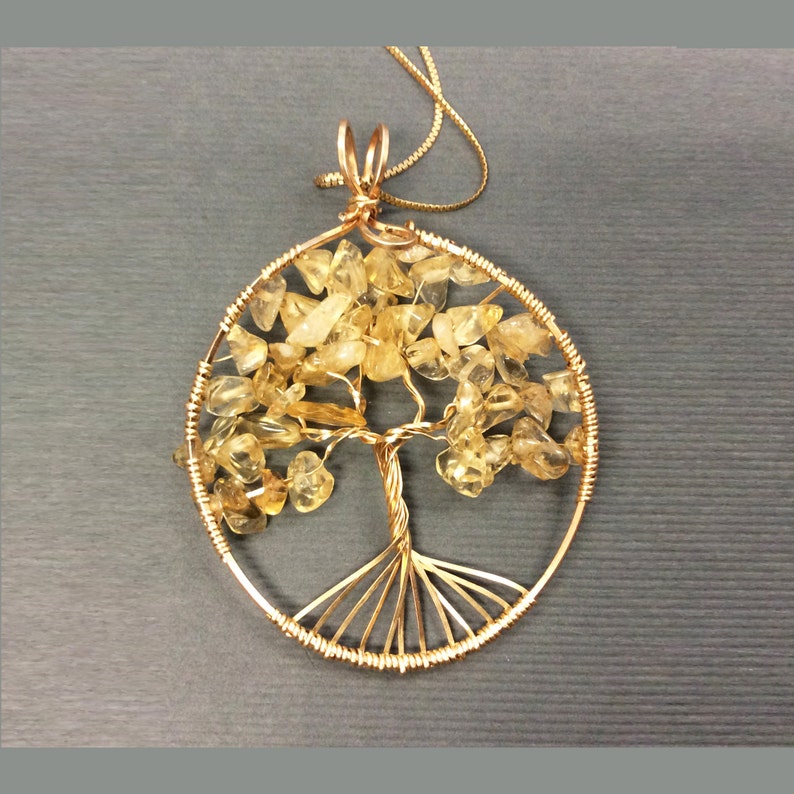 Tree of Life Pendant, Citrine Tree of Life necklace pendant, Citrine Gemstone, November birthstone, wire wrapped Tree of Life Bronze