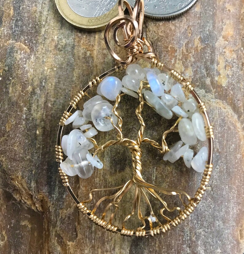 Rose Gold Moonstone Tree of Life Pendant June Birthstone Copper Silver, Bronze Gold Tree of Life Pendant June Tree of Life Pendant