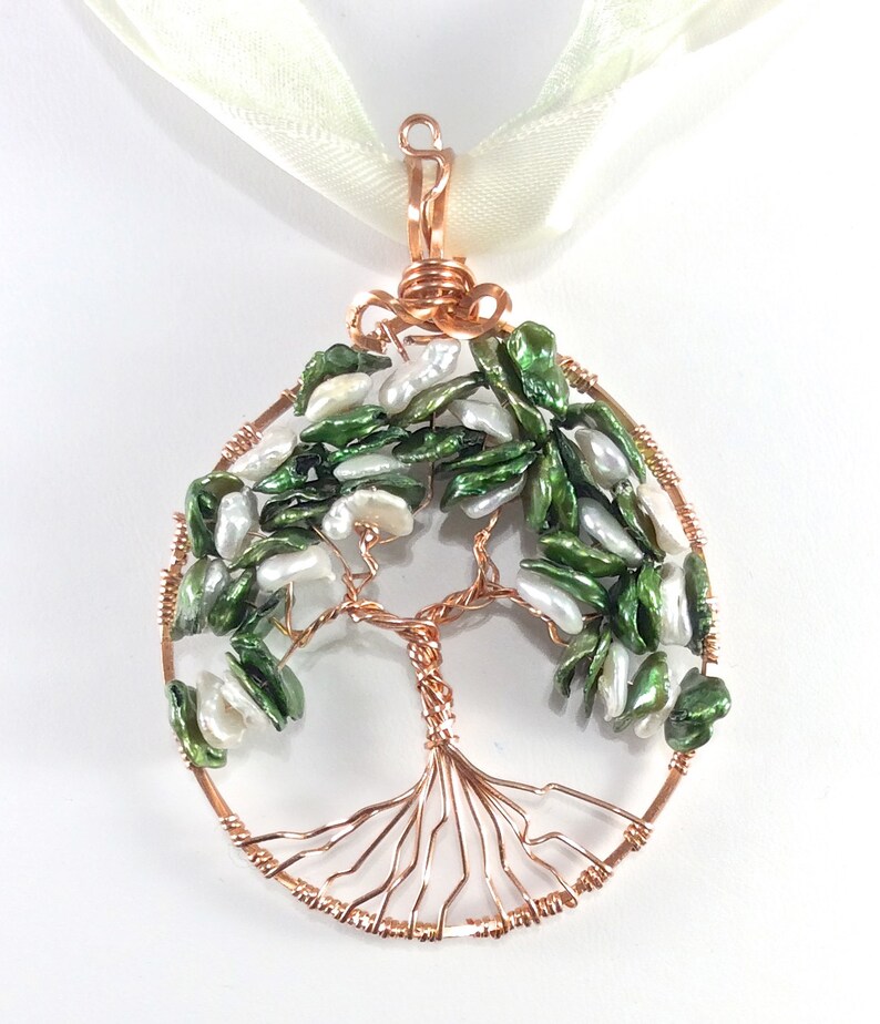 June Tree of Life Pendant, Keishi Pearl Tree of Life Pendant, Custom Tree of Life Pendant, June Birthstone, Pearl Necklace, Ready to Ship, image 2