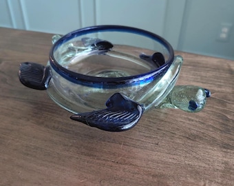 Murano Style Hand Blown Glass Sea Turtle Decorative Bowl Candy Dish Coastal