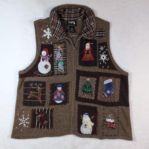 Designers Originals Fa La La Christmas Sweater Vest Women XL Patchwork Embroider