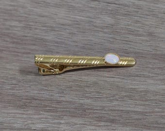 Vintage Gold Tone Tie Clip with Opal (faux?) Accent – Mid-Century Mens Accessory