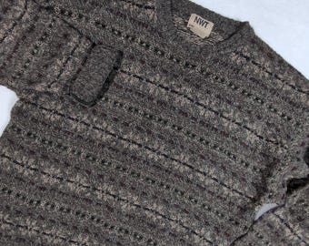 Suéter del Territorio del Noroeste para hombre, color marrón medio, Fair Isle, lana ramie, cuello redondo, punto de punto.