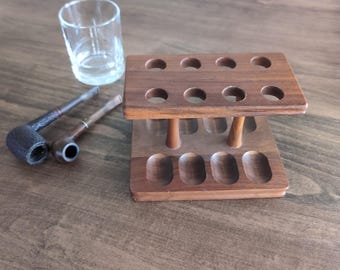 Soporte para puros de nogal de Decatur Industries, estilo vintage de mediados de siglo, con 8 compartimentos para exhibición de tabaco.