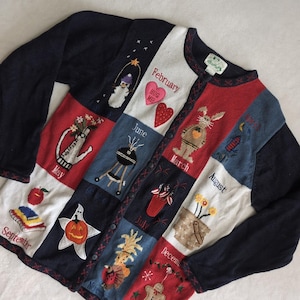 Quacker Factory Cardigan Damen L Multicolor Kalender Jahr Urlaub Bestickt