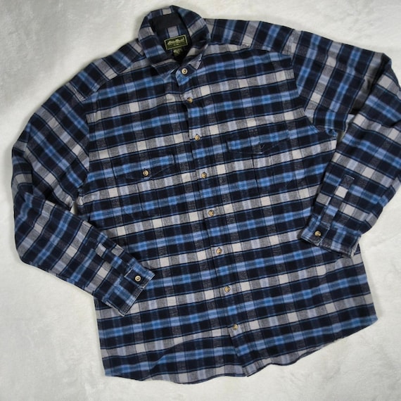 Eddie Bauer, Vintage 90s Eddie Bauer Heavyweight Flannel Shirt Mens XL Tall XLT Blue Plaid