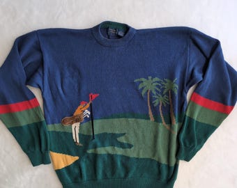 Cambridge Classics Golf Sweater Men L Tight Knit Embroidered Vintage 90s Grandpa
