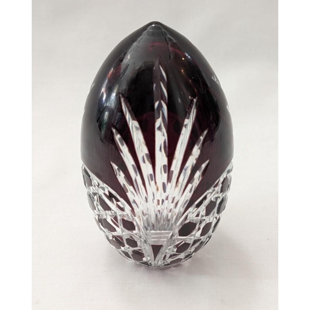 Ruby Paperweight Vintage Ruby Red Cut to Clear Glass Hollow Egg Paperweight 4