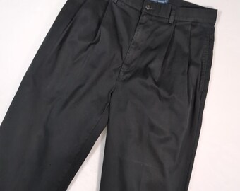 Pantalón vintage Polo Ralph Lauren Hammond para hombre, talla 33x30, negro, plisado, estilo chino Y2K, de algodón.