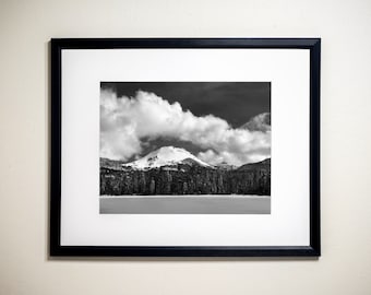Lassen Peak Through the Clouds, Lassen Volcanic National Park, California | Black & White Fine Art Photographic Landscape Print