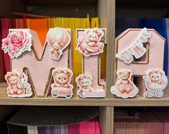 Letras 3D Osito de peluche para baby shower de niña