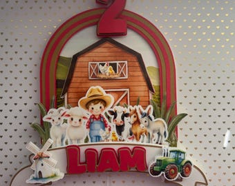 Adorno para tarta de granja personalizado: decoración para fiesta de cumpleaños de granja