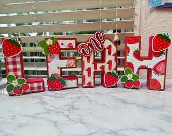 Letras 3D strawberry, letras 3D tema fresas