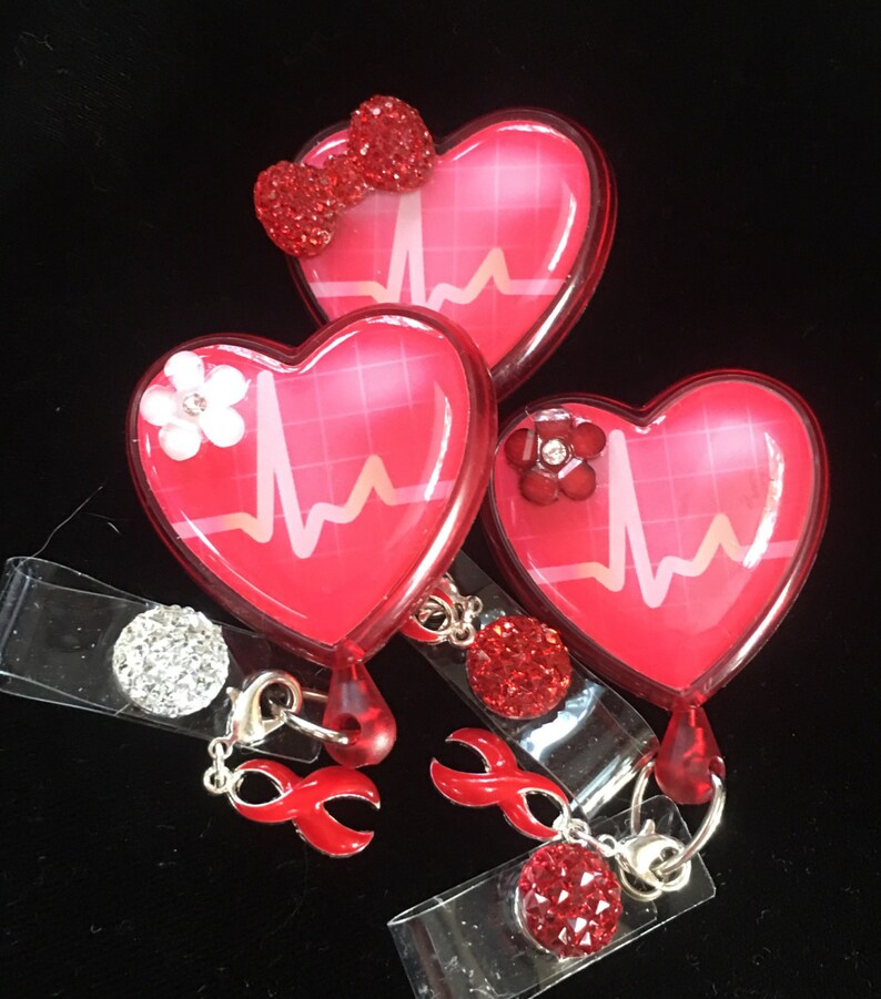 Heart EKG Badge Reel cath lab nurse Etsy id holder bling Etsy