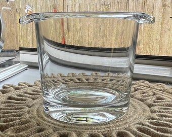 Vintage Glass Ice Retro Bar Cart Accessory Shabby Chic Decor Glass Ice Bucket Side Handles Clear Glass Minimalistic Decor France Arcoroc