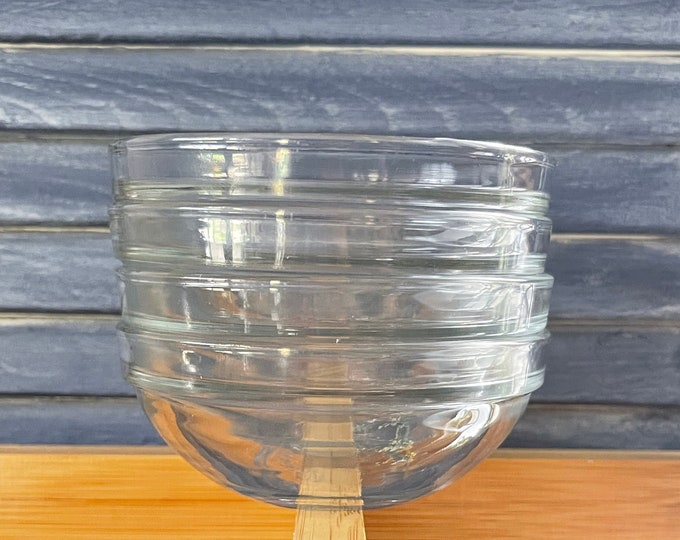 Clear Glass Ramekin Set of 4 Round Bowls Minimalist Kitchen Vintage