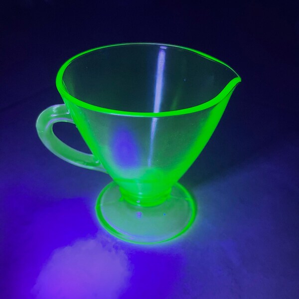 Vintage Vaseline Glass Green Uranium Creamer Hollywood Regency Glam Retro Halloween Decor Glowing Green Glass Unique Kitchenware