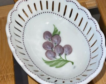Vintage Charles Sadek Porcelain Trinket Bowl: Hand-Painted Grape Design