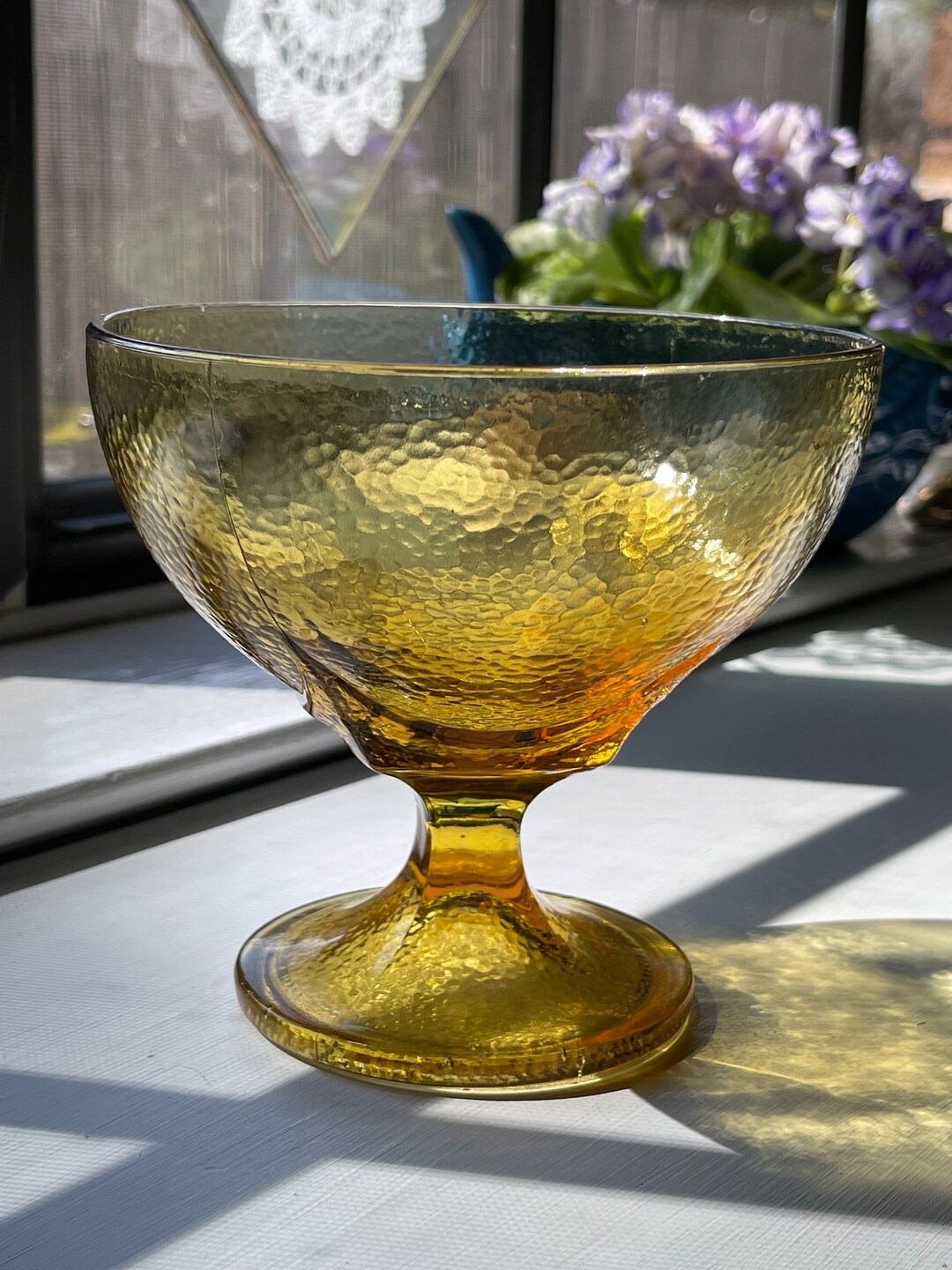 Vintage Amber Colored Glass Compote Candy Dish Textured Glass Etsy