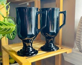 Black Glass Pedestal Irish Coffee Mugs - Set of 2