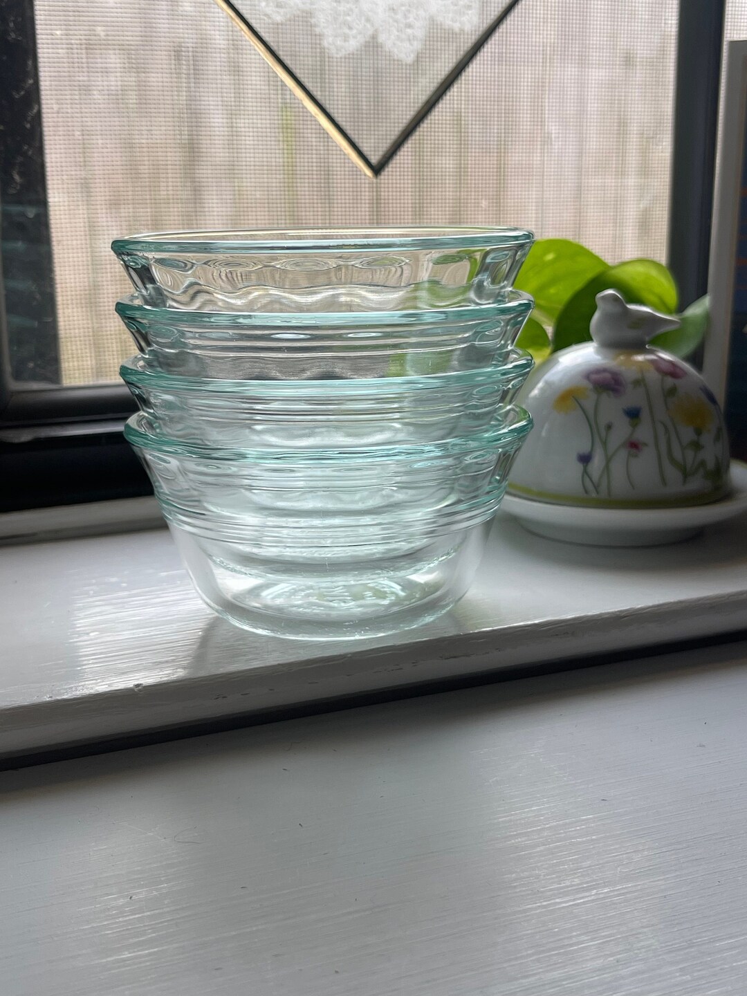Clear Glass Pyrex Ramekin Set of 4 Round Bowls Minimalist Kitchen Vintage Kitchen Decor Food