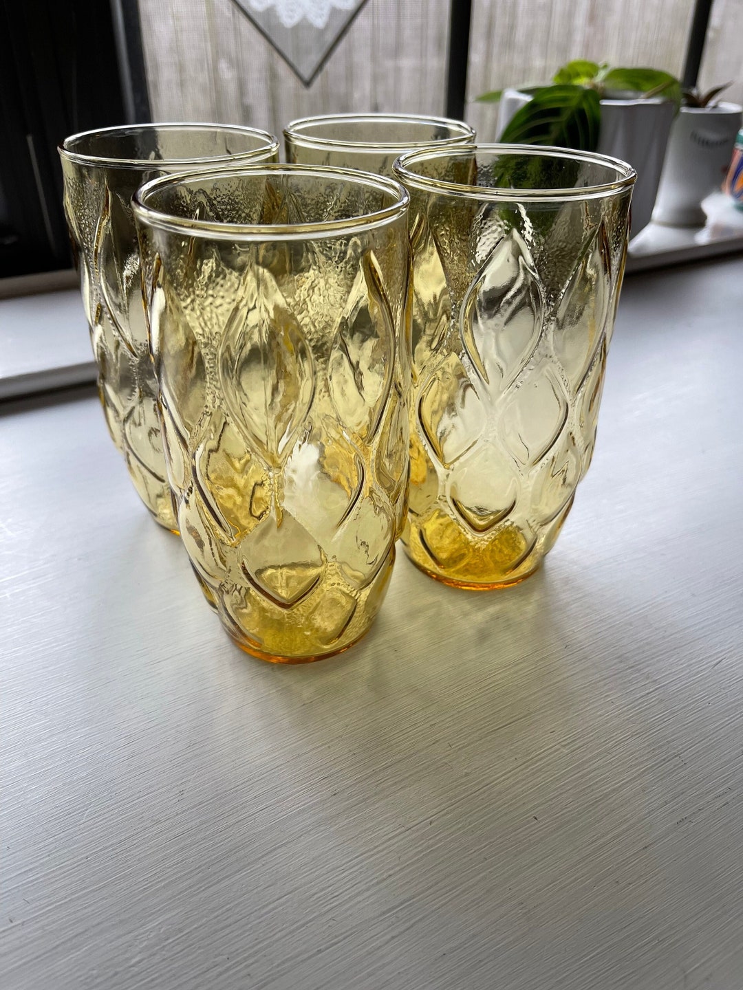 Amber Drinking Glasses, Retro Drinking Glasses