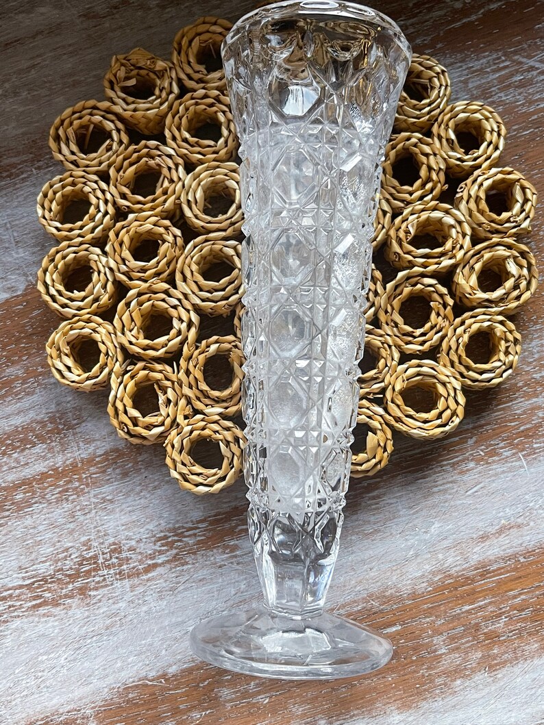 Vintage Lead Crystal Bud Vase Diamond Pattern Clear Glass Vase Etsy