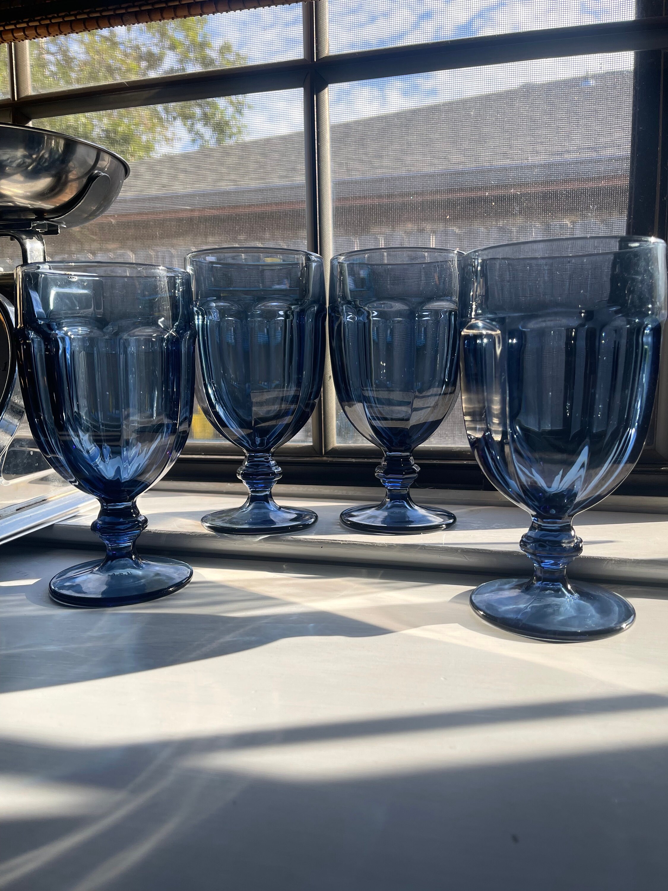 Blue Wine Glasses, Libbey Facets Cobalt, 1980s, Set of 4 - Ruby Lane