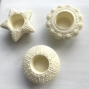PartyLite Sea Drifters Porcelain Bisque Tealight Holders Set P7103 Coastal Shell Starfish Decor