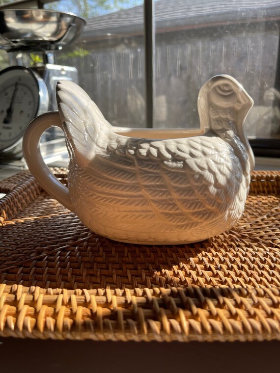 Vintage Ceramic White Turkey Gravy Boat Repurposed Turkey Vase Etsy